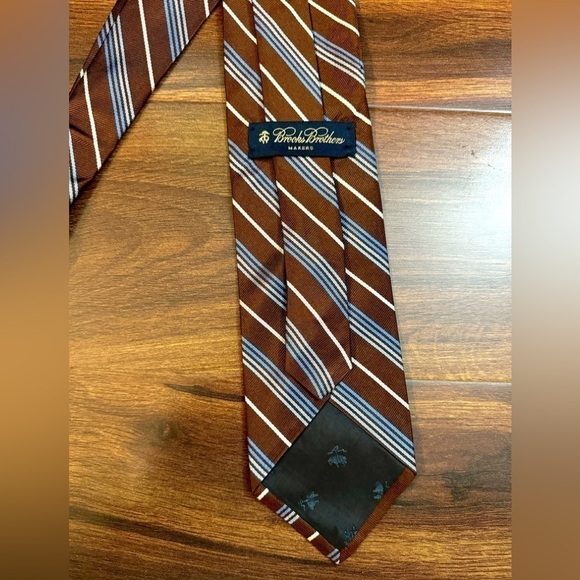 BROOKS BROTHERS Makers Pure Silk Striped Brown Repp Necktie - Picture 3 of 10